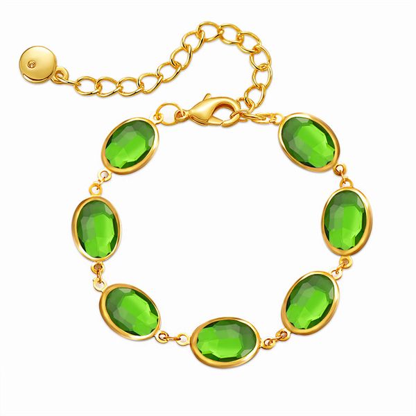 

Inlaid glass material light luxury bracelet women's green diamond temperament copper plated 18K real gold high-end bracelet