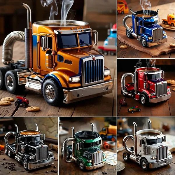 1PCS Creative Truck n Coffee Mug 11 Ounces Semitrailer Water Cup Desktop Home Kitchen Semi Ornament 241230