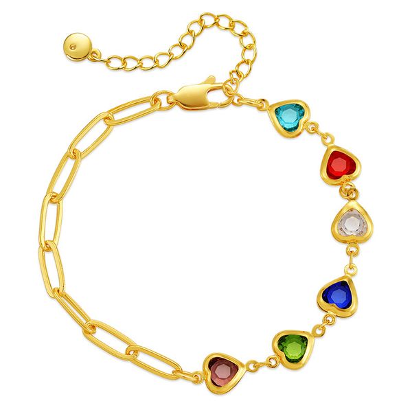 

Hot selling paper clip chain single-layer copper chain retro bracelet colorful glass diamond heart-shaped sweet bracelet