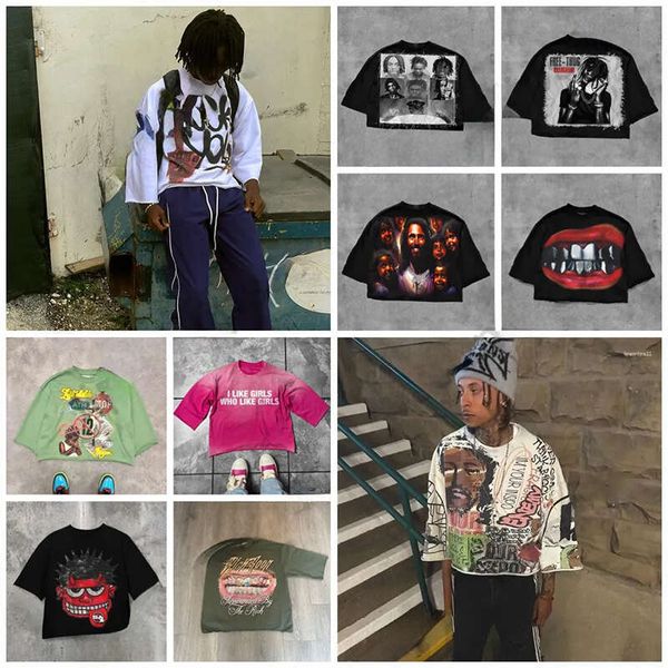 

Mens T Shirts Y2K Shirt designer tshirts Mid Long Sleeve Men Women Punk Hip Hop Graffiti Style Graphic Printed Oversized Haruku Loose Short Sleeved, Brown