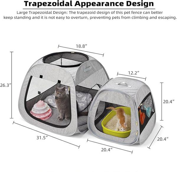 

Portable Playpen, Trapezoidal Design Better Standing, Foldable Pet Tent for Indoor Outdoor Use of Kitten and Puppy, Dog Play Enclosure, Cat Houses Condos, Black