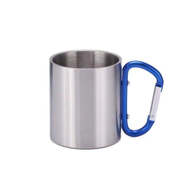 220ml double wall stainless steel coffee camping carabiner mug cup