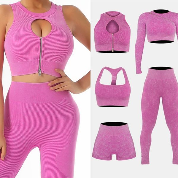 

European and American women's high-quality quick drying hip lifting yoga suit five piece set sports suit shockproof yoga bra tight fitness yoga pants, Yd67841-20