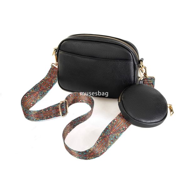 

Western style women high-end new retro style detachable shoulder strap with zero wallet casual PU lightweight and practical crossbody bag cross-border women bag, Black
