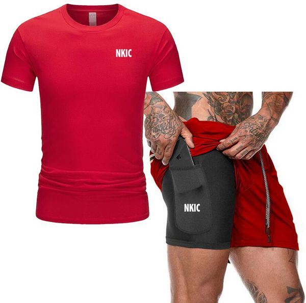 

Men's Brand Clothing Summer Sports Suit Comfortable Breathable Mesh Running Sets Jogging Fitness Red Tracksuit Men Training Jersey, White 1