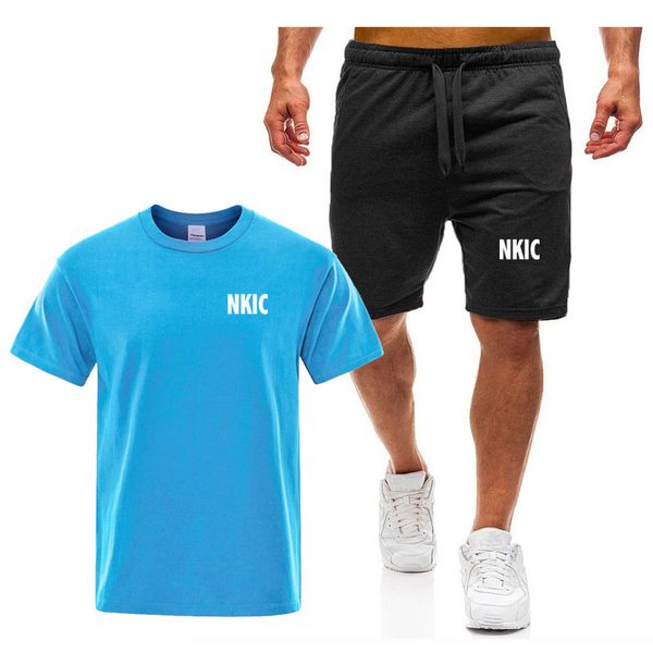 

Summer Breathable Sports Suit Men's Short-Sleeved Shorts Brand letter printing Blue T-Shirt Short Pants Casual Running Suit, Cowboy blue