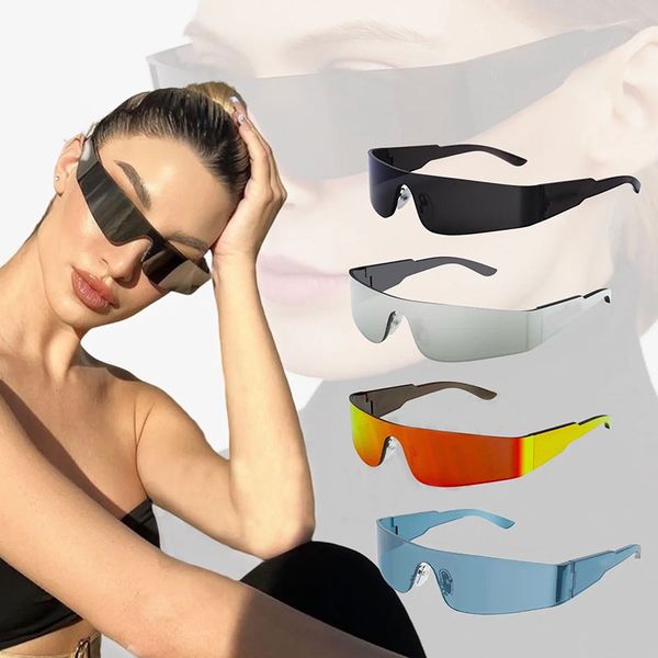 

Women Full lens narrow rectangle mask sunglasses B0041 designer Extra wrapping style thick lens UV400 protection silver lenses logo laser engraved low relief