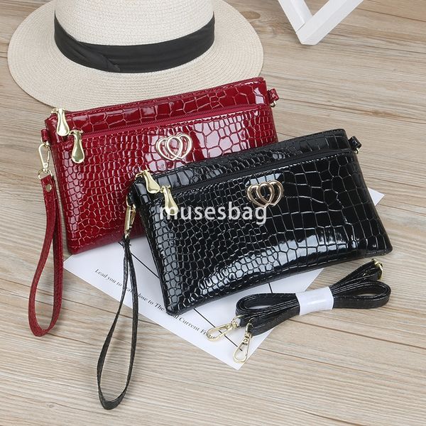 

High end women temperament new fashionable glossy leather, patent leather practical multifunctional crossbody bag casual crocodile pattern handbag small bag, Black