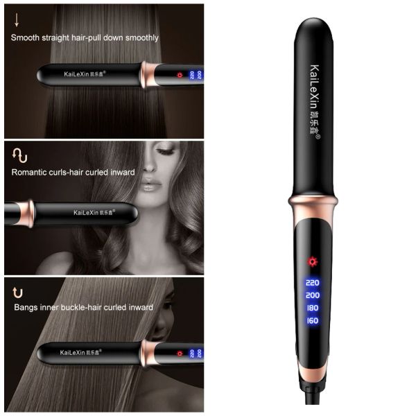 

2 in 1 Straightener Roller Four-Gear Control Heat Curler LCD Temperature Adjustable Styg Tool Hair Straigh, White