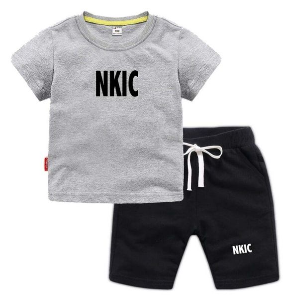

2Pcs Fashion Brand Shorts Sets Summer 100% Cotton Kids Outfits Short Sleeve Gray T-shirt Pant Tracksuits Children Tee Clothes 2-13 Years, Red 1
