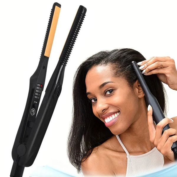 

2 In 1 Straightener and Curler Mini Flat Straightening Styg Tools Ceramic Hair Crimper Corrugation Curg Iron, Black