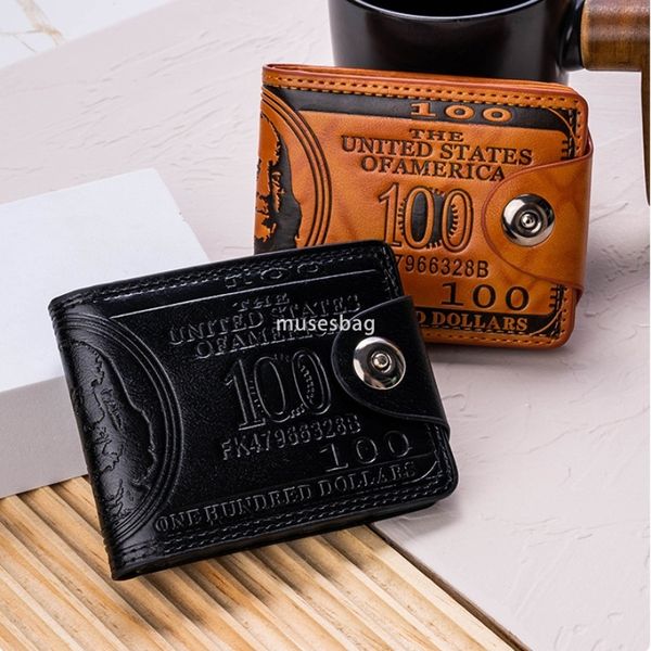 

Fashionable high-end US dollar wallet for both men and women personalized magnetic buckle pressure changes to 100 yuan US dollar short wallet PU leather zero wallet, Brown