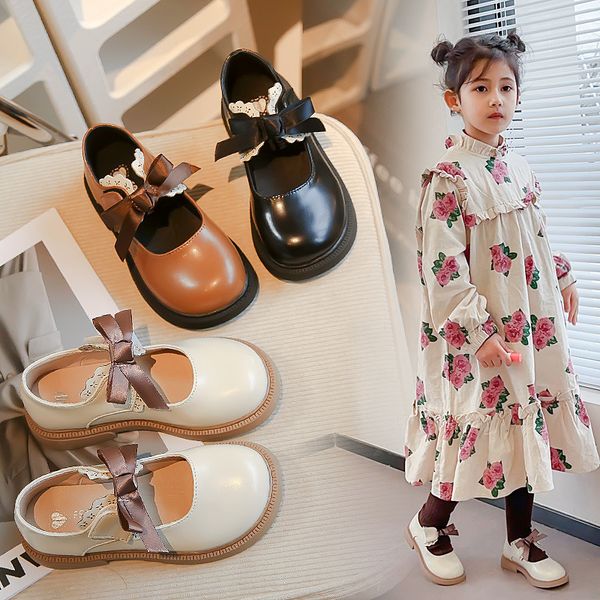 

2024 Spring Girls' Leather Mary Jane Shoes: Single Soft Sole Princess Shoes for Big Kids, F702-46, Black