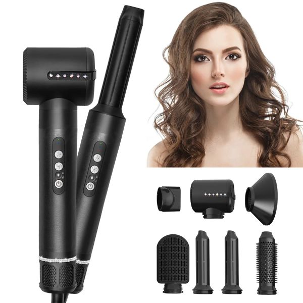 

Professional 7 In 1 High Speed Dryer Hair Straightener Electric Curler Multifunctional Styg Tool Set, White