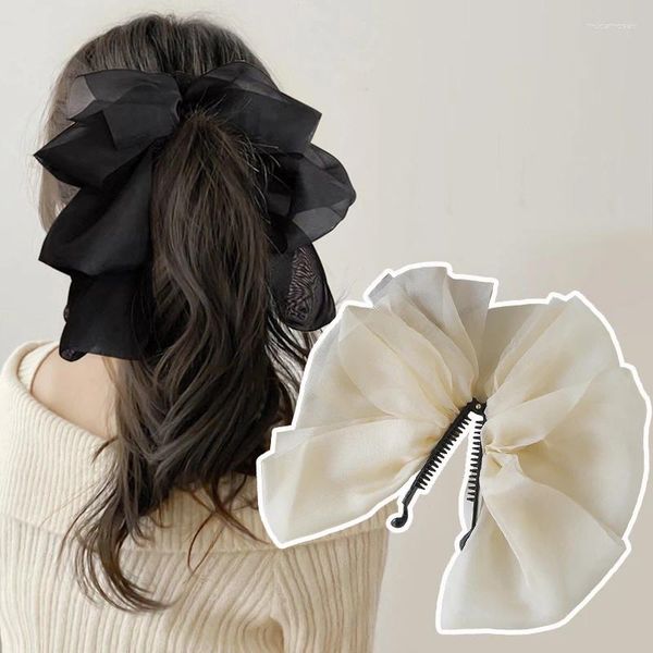 

Vintage Chiffon Bow Banana Clip | Vertical Claw High Ponytail Hair Grip, Black