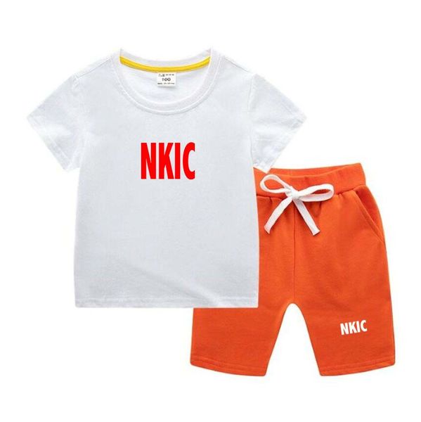 

Kids Summer 2pcs Breathable Leisure Brand Short Sleeved 100% Cotton White T-shirts Short Pants Suits 3-13 Years Boys Girls Outfits Sets Children Gift Clothes, Black 1