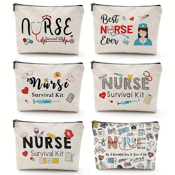 

Cartoon Print Canvas Makeup Clutch Toiletries Organize Zipper Travel Wash Pouch Cosmetic Bag Female Make Up Bags, Pink
