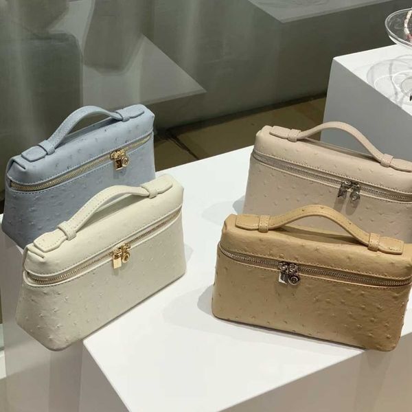 

LP19 genuine ostrich patterned lunch box bag gigi the same makeup box handbag one shoulder crossbody small bag purses ladies handbags, White