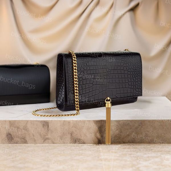 

high quality gold crocodile tassel chain luxury wallet mini purses crossbody shoulder designer bag woman handbag shoulder bags designer woman bag handbags with box, Smo-black silver