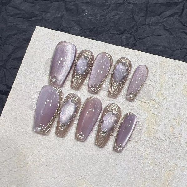 

10Pcs Naked Cat Eye Press On Laser Butterfly Decoration Fake Nails Short Full Cover False Wearable Manicure Nail Tips 240701, Black