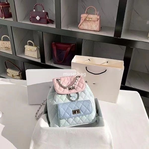 

Ladies' Fashion Backpack, PU Leather Backpack, Adjustable Chain Pattern Bag, Ladies' Shopping Bag, Student Business Color blocked Fashion Backpack, Sky blue