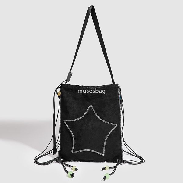 

High quality women's high-end new fashion niche black star drawstring simple and large capacity backpack crossbody bag Instagram trend multiple carrying methods