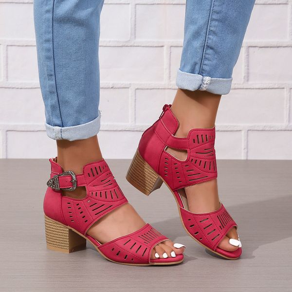 

Summer casual shoes, women's shoes, one piece for shipping to Europe, America, and foreign trade. Large size European and American fashionable high heel sandals Fuchsia