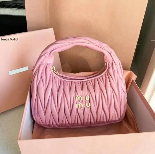

6A Women's pink Designer Cleo bag MiuiMiui satchel tote Wander Matelasse underarm hobo Luxury Genuine Leather with shoulder strap clutch, 3#