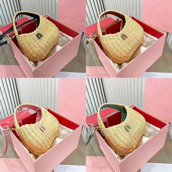 

4 Colors Straw plaited Underarm bag s Designer Cross body bags weekend tote lady Portable Shoulder Cosmetic Bags Wander wicker woven makeup handbag purses 9A, #4