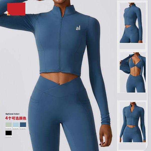 

Al Yoga Jacket Sports Coat Womens Tight Yoga Clothes Quick-drying Long-sleeved Top Zipper Cardigan Fitness CWT8355, Black