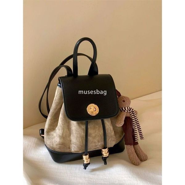

Western style women's high-end niche design bag new practical and minimalist backpack portable bucket bag casual and versatile high-end feeling outdoor backpack, Black