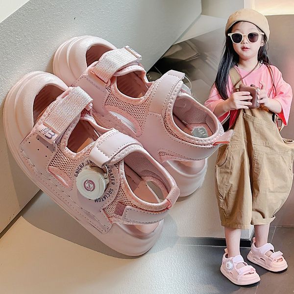 

Kids' Breathable Mesh Sports Sandals: Summer Hollow Button Casual Children's Running Shoes, Blue