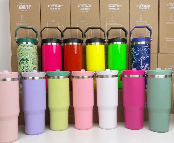 

Water Bottles 30oz Cups Heat Preservation Neon Pink Red Stainless Steel Tumblers Large Capacity Travel Car Mugs Reusable Leakproof Flip Cup With Straw, Multi-color