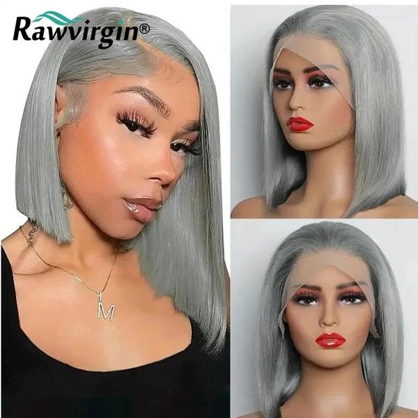 

Grey Silver Colored Short Bob Pixie Cut Brazilian Remy Virgin Human Hair Wig For Black Women 13x4 Lace Front Wigs Frontal s al, Picture shown
