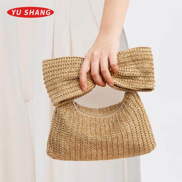 

Factory wholesale women handbags elegant atmosphere bow clutch bag summer romantic casual straw beach bag sweet and lovely woven handbag 206#, Mini woven bag