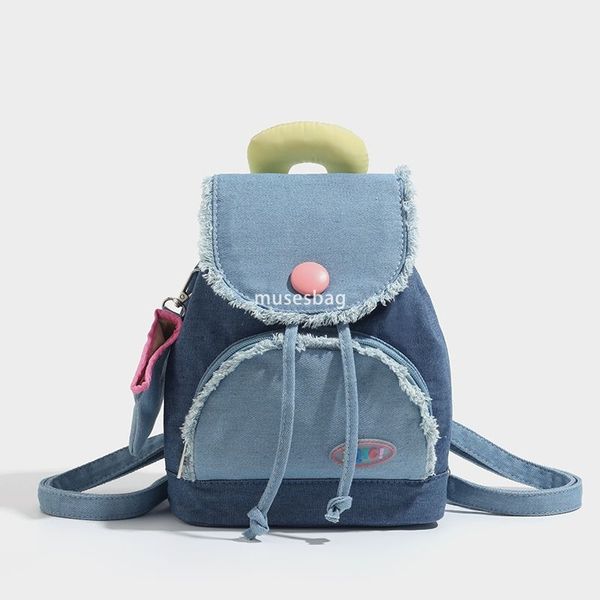 

Designer women's fashionable donut denim contrasting casual backpack new dopamine cute and versatile large capacity backpack small backpack, Blue
