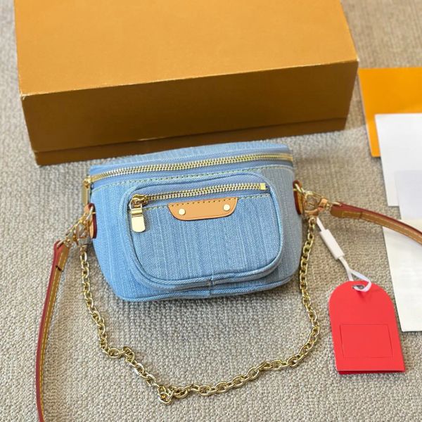 

2024 Denim Waist 45678218 Bum Designer Fanny Pack Ladies Mini Chain Bumbag Belt Women Bumbags Fashion Classic Wer Beltbags With Dust Bag, Sky blue