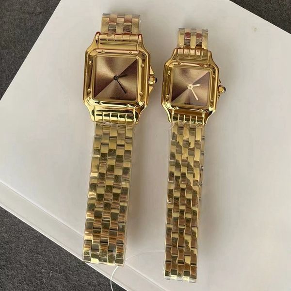 

Watches 22*30MM 27*30MM dial High Quality Gold/Silver Stainless Steel Quartz Battery Lady Watch, Brown