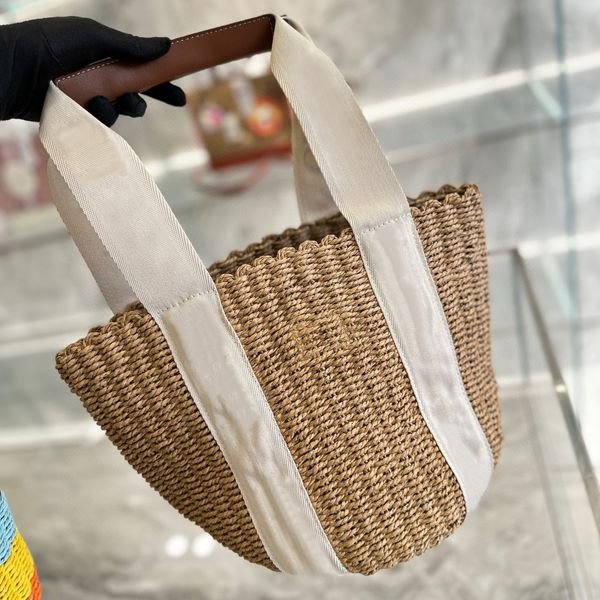 

Tote Designer Women's Classic Canvas Straw Woven Shoulder Beach Medium Handbag Large Capacity Shopping Bag, Gold
