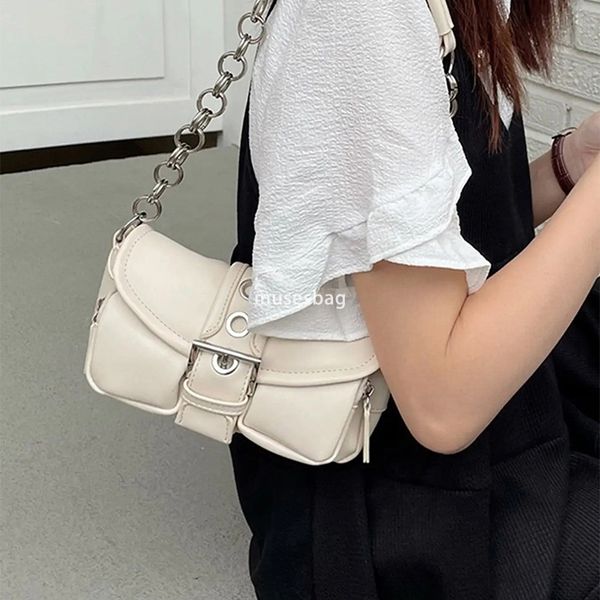 

Trendy and fashionable minimalist and atmospheric niche design package mini retro circular chain underarm bag new trendy stick single shoulder, White