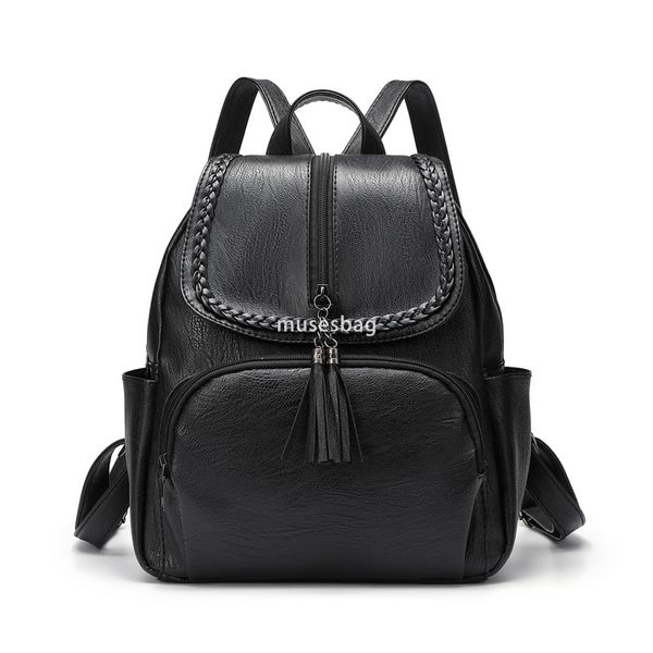 

High Quality Women's Backpack Korean Edition Instagram Fashion Quality Portable and Versatile Advanced Large Capacity Simple Travel Casual Backpack PU, Black