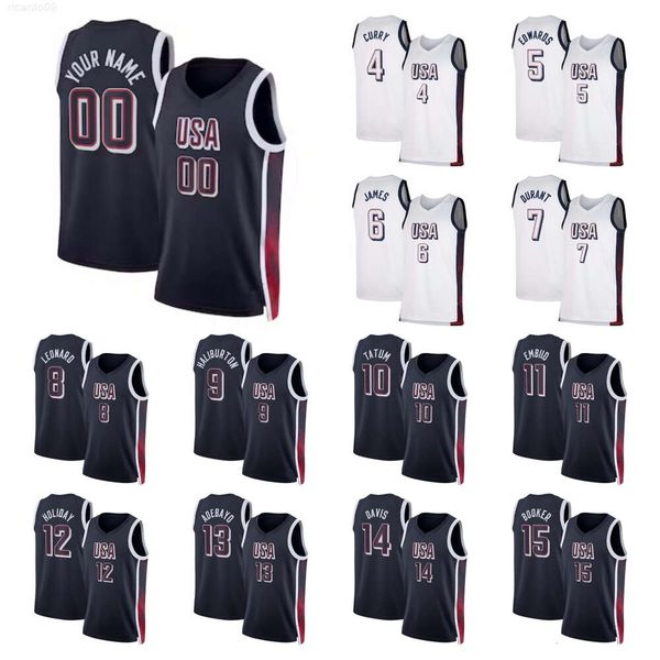 USA Basketball Jerseys 2024 Jayson Tatum Joel Embiid Jrue Holiday Bam Adebayo Anthony Davis Devin Booker Stephen Curry Anthony Edwards James Men's National Team