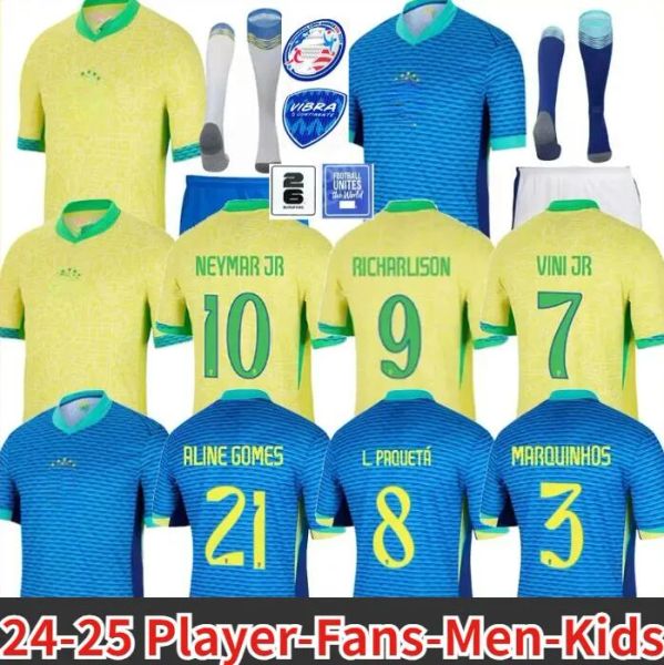 24 25 Brazil Soccer Jersey L.PAQUETA NEYMAR VINI JR. P.COUTINHO RICHARLISON football shirt G.JESUS T.SILVA BRUNO G. PELE CASEMIRO men kids sets jersey