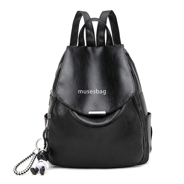 

Temperament Women's Fashionable Backpack New Fashion Korean Edition Simple and Large Capacity Versatile Soft Leather Small Backpack Travel Bag Book Bag, Black