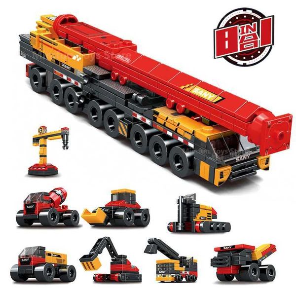 

SEMBO Blocks 8 IN 1 MOC Engineering Truck Blocks All Terrain Crane Model Building Kit DIY Construction Bricks Toy for Kids Boy GiftsL475, Multicolor