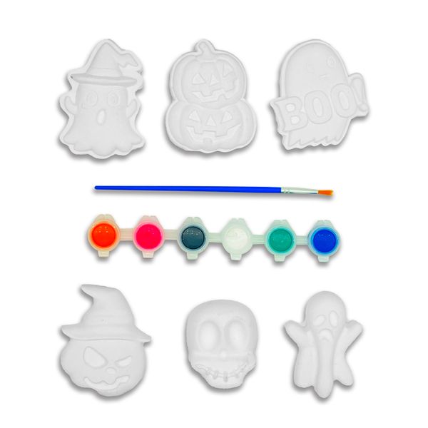 

Halloween plaster doll six-piece set party game crafts children DIY handmade toys plaster doll animal pumpkin sunny doll painted graffiti painting small pieces