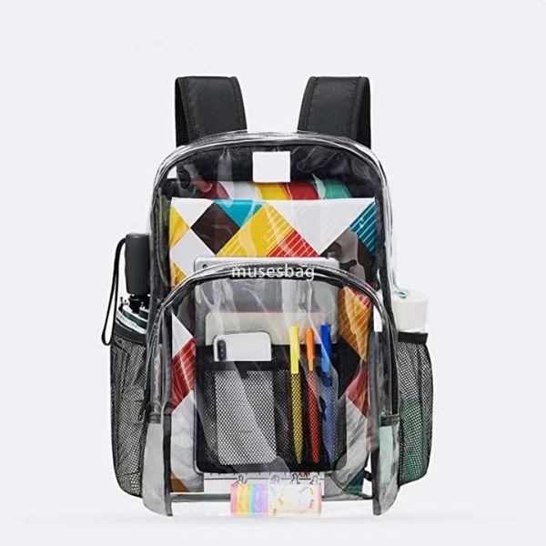 

High quality PVC fabric backpack for both men and women with a foreign style student backpack adult large capacity backpack trendy transparent leisure waterproof, Blue