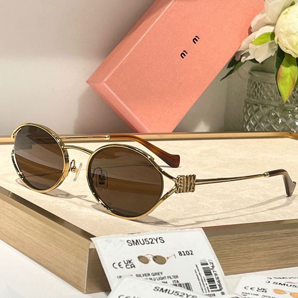 

24SS Stylish Small Oval Mirror Sunglasses SMU52Y Womens Vintage Elliptical Metal Sunglasses 100% UV resistant Lens Legs with Letter Logo Design Womens Sunglasses