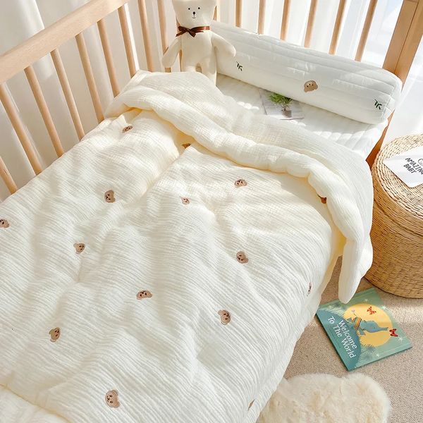 

2023 Korean Pure Cotton Cartoon Bear Cream Warm Baby Quilt Four Seasons born Swaddle Wrapped Bedding 1X12M 240703, Black