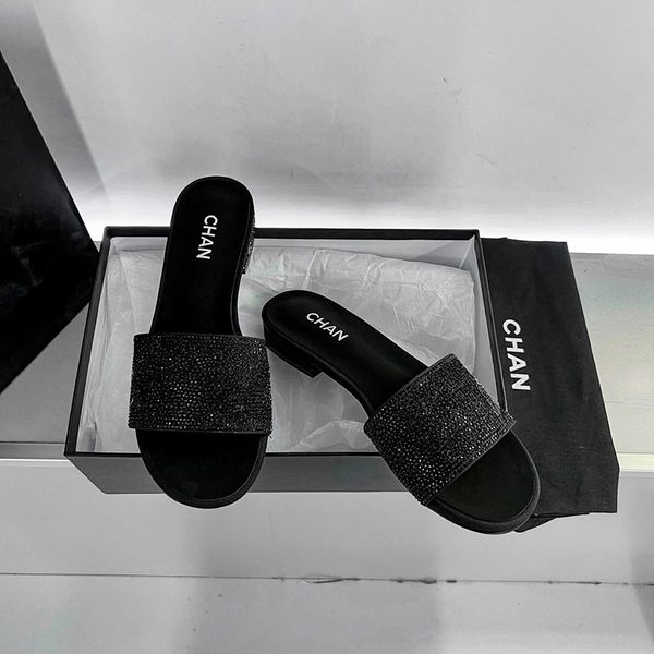 

Slippers Women's Slippers New Fashion Women Slippers Rhinestone Flat Slides Bling Party Outside Beach Flip-flops Zapatos Mujer, C1